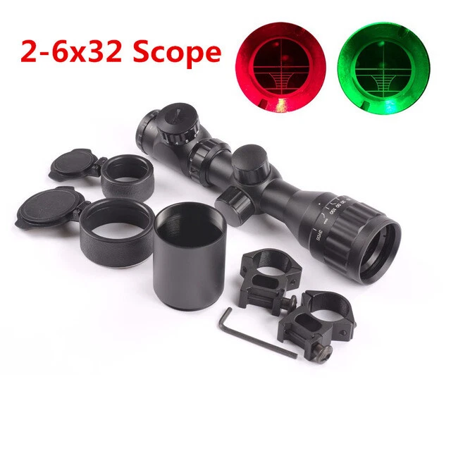 2-6X32AOEG Red/Green Rangefinder Rifle Scope w/Ring Mount & Sunshade Hunting - Image 2 of 4