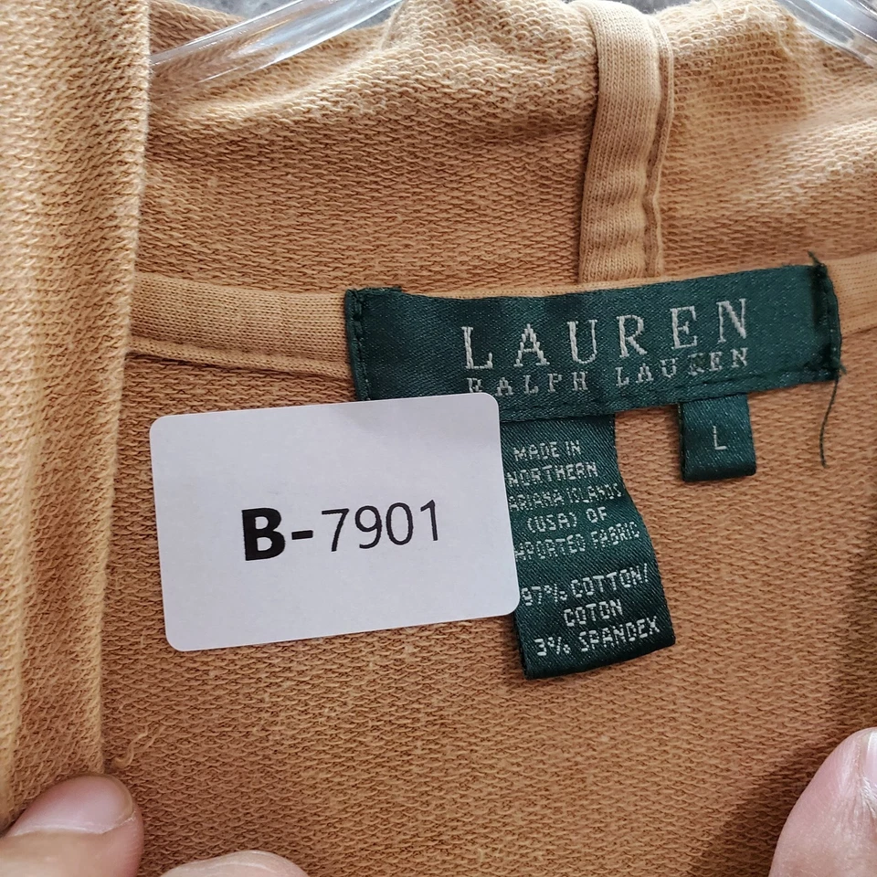 VINTAGE Lauren Ralph Lauren Women Sweatshirt Large Brown Full Zip Hoodie Pockets - Image 2 of 4