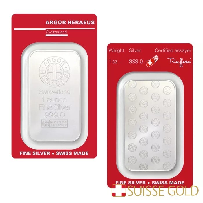 Heraeus Feinsilber 1オンス 1 oz Argor Heraeus Silver Bar From Switzerland In Assay Card Fine