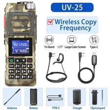 Baofeng UV25 10W Tri Band Power Walkie Talkie Long Range Type-C Two Way Radio US