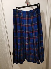 Pendelton Tartan Blue Plaid Long Wool Skirt, Size 10 Made in USA