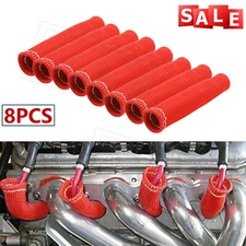 2500° 6" Spark Plug Wire Boots Protector Sleeve Heat Shield Cover 8Pcs Red