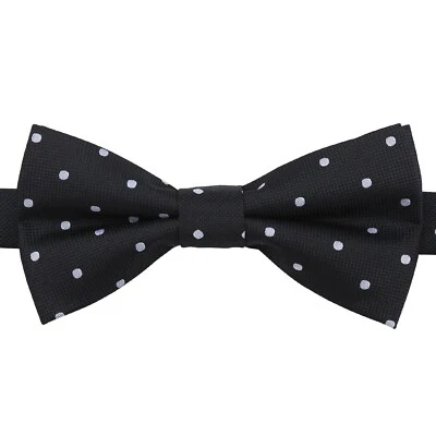 Black Mens Bow Tie Polka Dot Casual Formal Adjustable Pre-Tied Bowtie by DQT