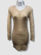 $39 Planet Gold Women's Beige Long-Sleeve Ribbed Bodycon Sweater Dress Size M