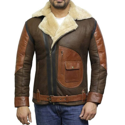 Tailor Made Men's Genuine Two Tone Sheepskin Leather Classic Belted Style Coat