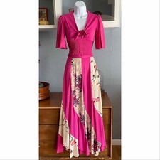 Vtg 70  s Mad Whirl California Pink Floral Top  Skirt Set Retro Disco Boho XXS