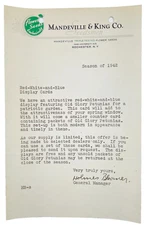 1942 Mandeville & King Co Farm Seeds Sales Letter for Display Cards Rochester NY