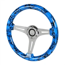 13.75" Blue Skull 3 Chrome Spokes Steering Wheel w/ Hub Adapter Fit Accord...