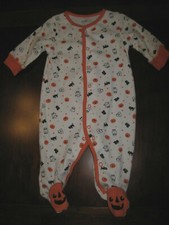 Carters Boy Girl White Orange Halloween Pumpkin Cotton Sleeper 3 months EUC
