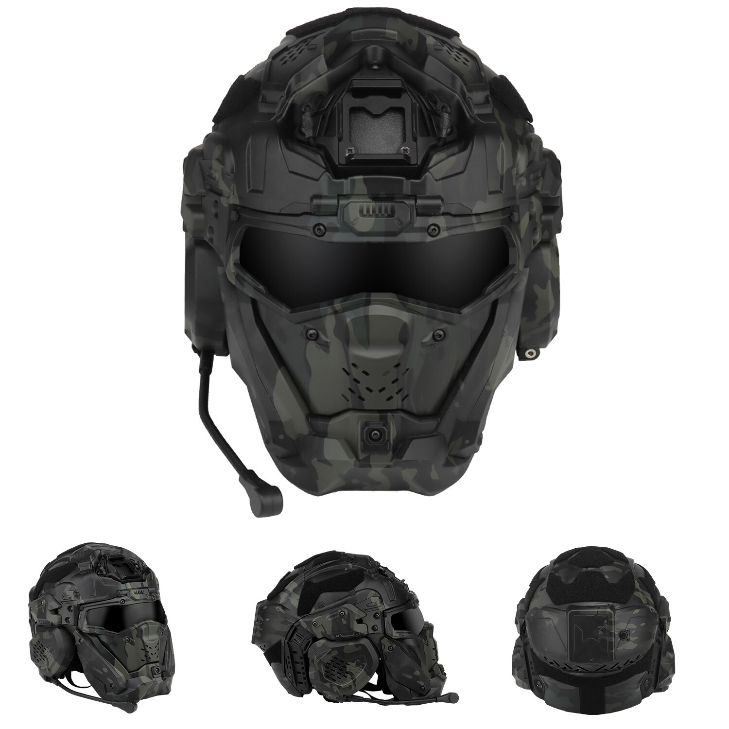 Tactical Airsoft Helmet w/Paintball Full Face Mask w/Headset Goggles Anti-Fog F