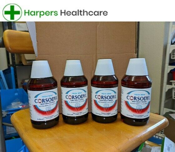 4 x 300ml Corsodyl Mouthwash Mint Flavour (0.2% Chlorhexidine) Gums/Ulcers