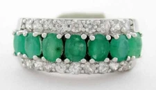 GENUINE 1.47 Cts EMERALD & WHITE SAPPHIRE RING .925 sterling Silver - NWT