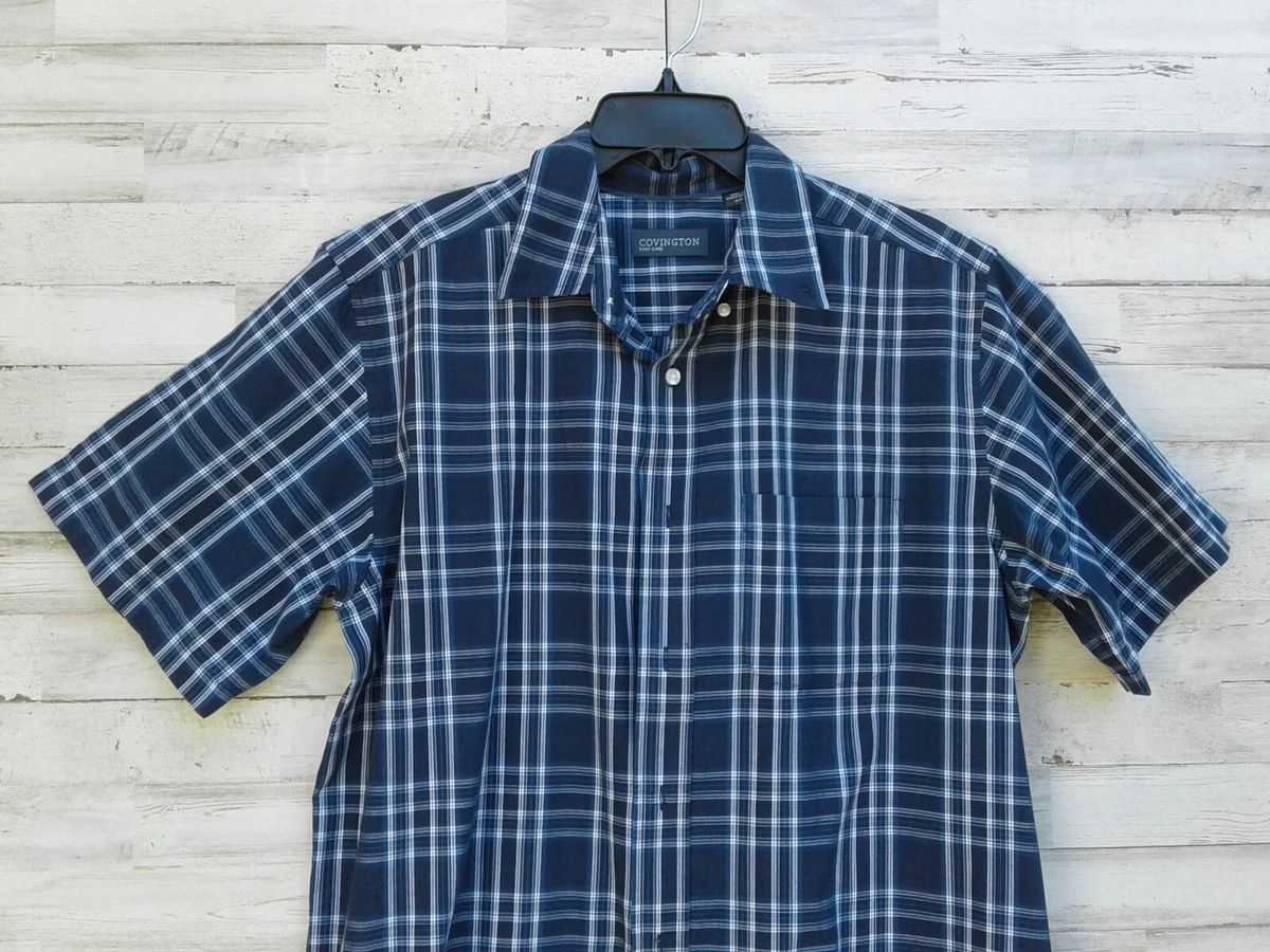 COVINGTON Mens Blue Plaid Button Front Shirt M M Short Sleeve Collared