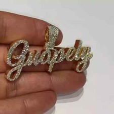 2Ct Round Cut Lab-Created Diamond Customize Name Pendant 14K Yellow Gold Plated