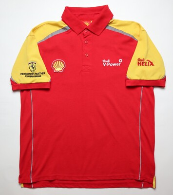 SHELL FERRARI RACING F1 VINTAGE POLO SHIRT JERSEY TOP RED