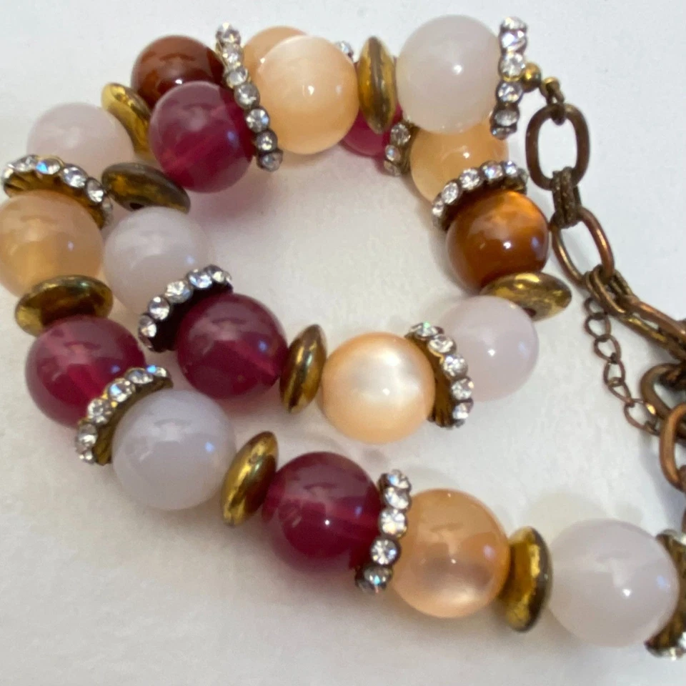 Collar Liz Claiborne Grueso Cuentas Otoño Piedras Lunares Pequeños Estrás Transparente Foto 3 de 4