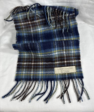 Lochcarron Scotland 100 Lambswool Fringed Scarf Highlands Plaid blue brown