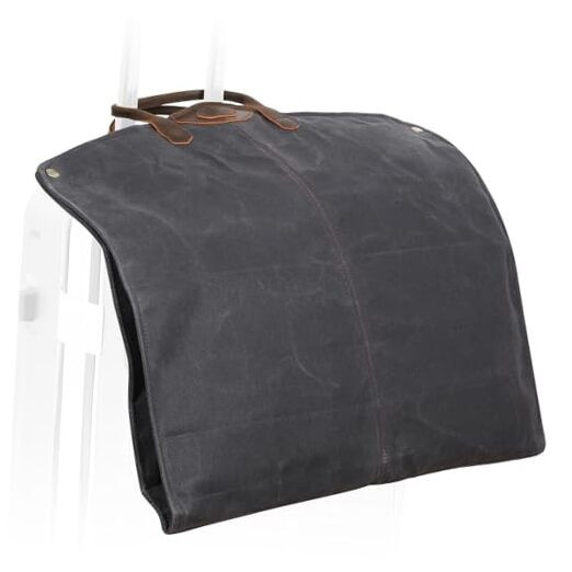 Polare 43” Waxed Canvas Full Grain Leather Trim Garment Bag for Travel, Grey
