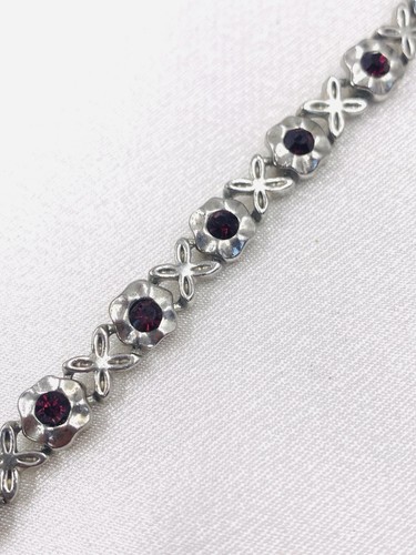 Sehr schönes Armband Florales Design mit lila Steinen 18 cm lang Silberfarben - Imagen 3 de 24