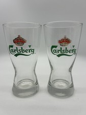 Lot of 2 Carlsberg Beer Fluted Pilsner Glasses Logo Pub Glass Barware