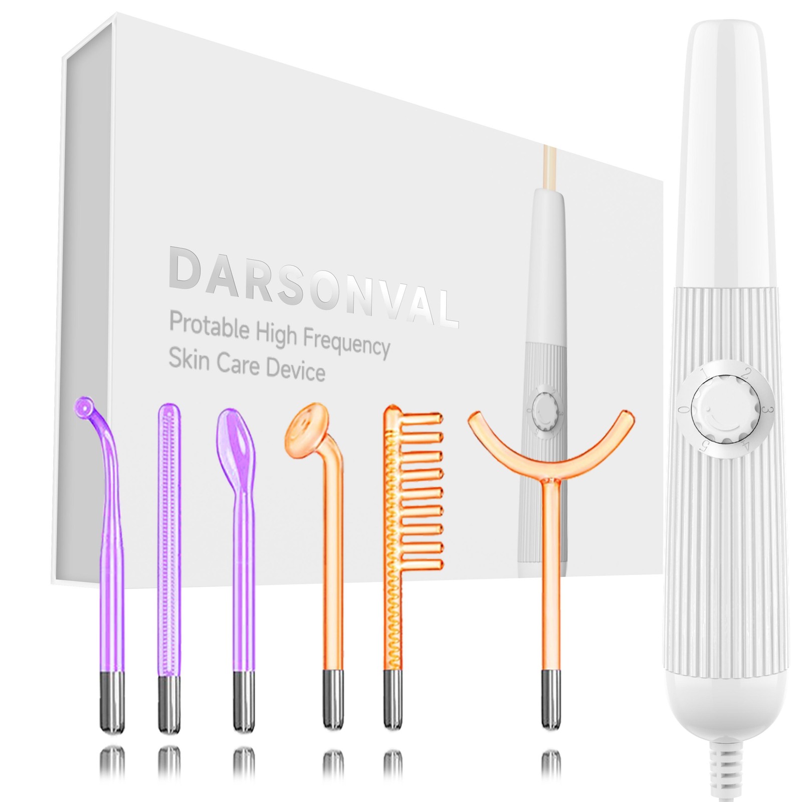 DARSONVAL MACCHINA VISO ALTA FREQUENZA PELLE 6 BACCHETTE NEON ARGON RUGHE ACNE