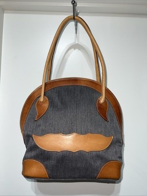 Vintage King Ranch Denim & Leather La Riata Dome Handbag Double Handle Purse