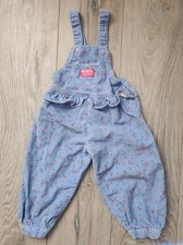 OshKosh B'Gosh Blue Corduroy Pink Floral Ruffled Overalls Size 3T Vintage