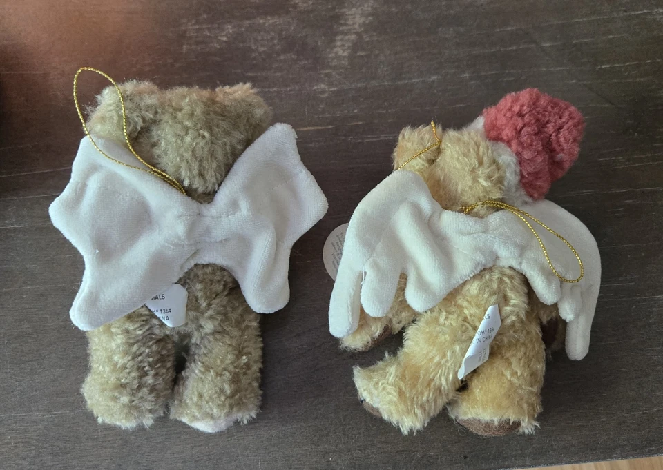 Boyds Bears Angel Ornaments Set of 2 • Plush Holiday Cherubs • Heart & Santa Hat - Image 2 of 4