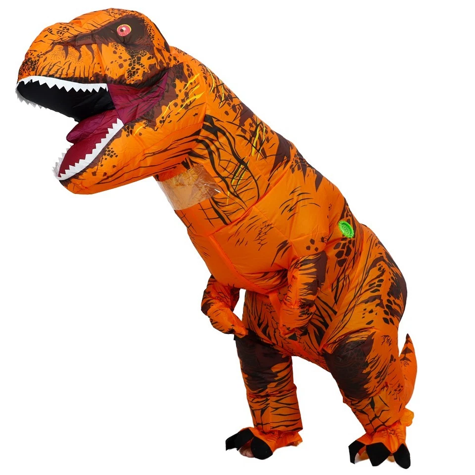 Fantasia de dinossauros infláveis laranja T-Rex vestido adulto cosplay festa - Imagem 3 de 4