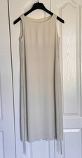 Eileen Fisher Silk Georgette Crepe Dress Petite Small Bone Bateau Neck Tie Back