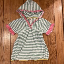 Matilda Jane girl's swim coverup Hooded green striped size 6.