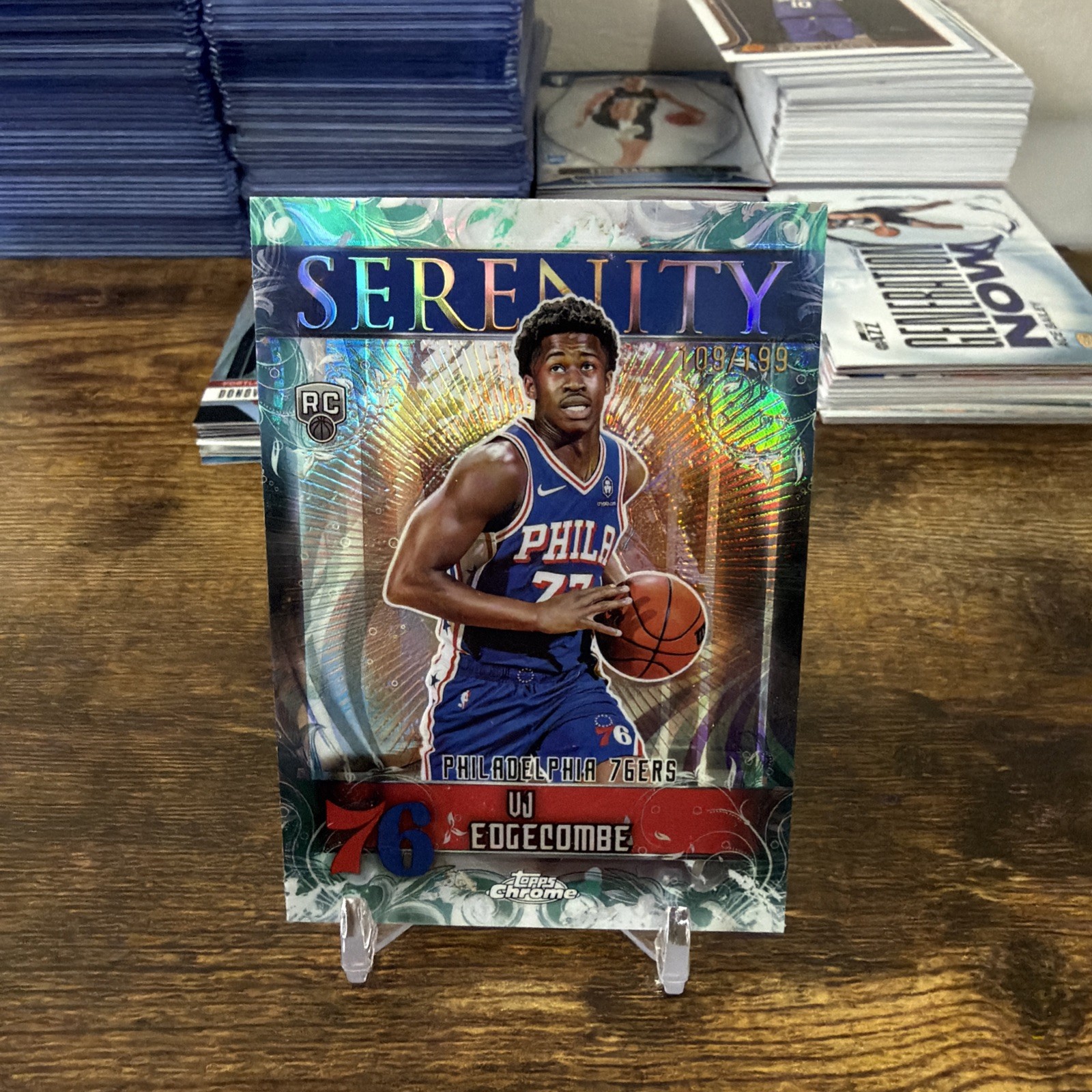 2025-26 Topps Chrome VJ Edgecombe Serenity Aqua Refractor Rookie RC 09/199 SSP