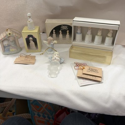 Precious Moments Porcelain Christmas Ornament Lot of 8 Vtg  Some Have Boxes