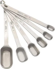Spice Jar Measuring Spoons, Heavyweight 18/8 Stainless Steel, Set of 6 Narrow Me