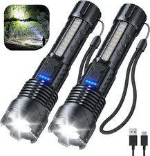 Flashlight High Lumens Rechargeable 2 Pack, 990000 Lumen Super Bright Led Flashl