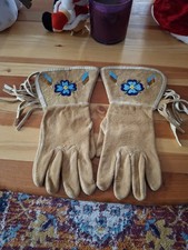 Native American Vintage Leather Beaded Gauntlet Gloves