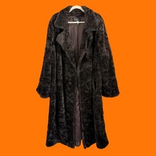 70's vintage dark brown plush faux fur dramatic mob wife coat LARGE