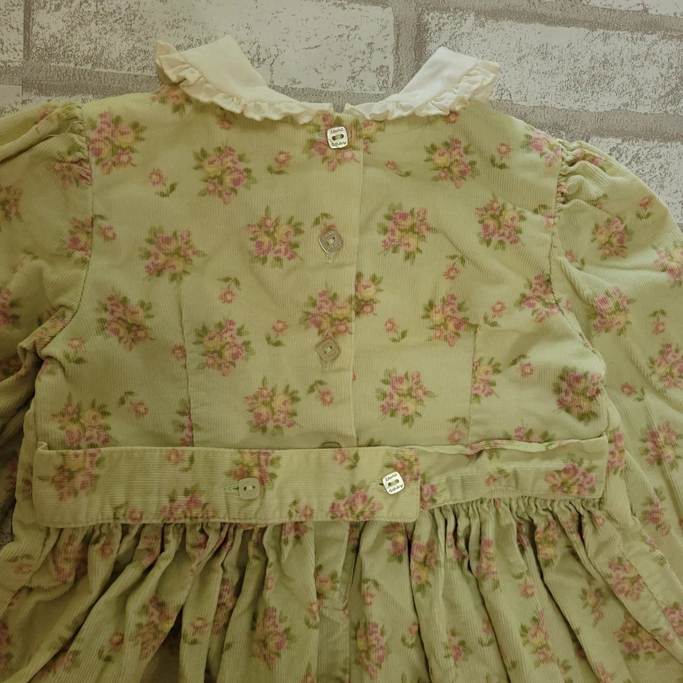 Vestido Laura Ashley Niño Pequeño 3T Verde Rosa Floral Pana Cottagecore Tea Party Foto 4 de 4