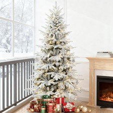 6 ft Prelit Snow Flocked Artificial Christmas Tree  1582 Branch Tips 300 Lights