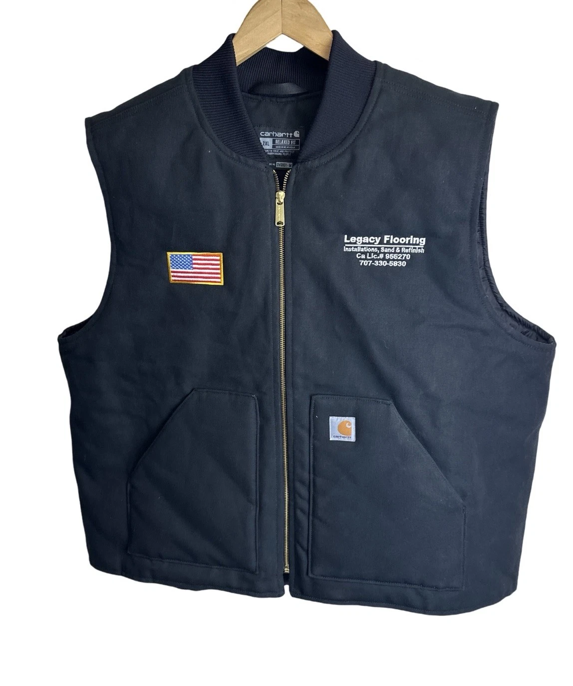 Carhartt Mens Duck Black Full Zip Canvas Cotton Pockets Lined Vest Size 2XL