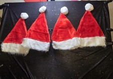 Lot of 4 Adult Santa Hats Red White Plush Christmas Holiday Costume