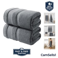 100 Cotton Oversized Bath Towels Set of 2 - 35 x 70 Inches, Soft Grey