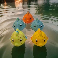 Pufferfish Puffer Fish Bath Pool Toy Water Squirter Lot Of 5 Mixed Colors