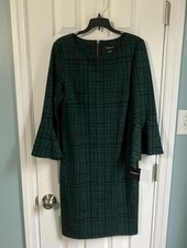 Liz Claiborne NEW Women’s Shift Dress Sz 8 Back Zipper Hunter Green & Black