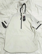NWT Under Armour Hoodie Mens Short Sleeve Cream Pullover Loose Workout Trainer M