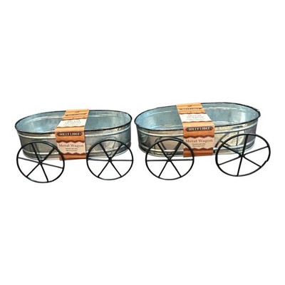 Holly Lodge Set of 2 Galvanized Metal Wagon Decorative Planters Farmhouse Decor