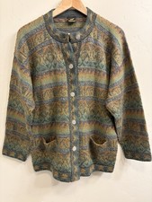 Peruvian Women  s Size Medium 100 Alpaca Hand Knit Button Up Cardigan Multicolor