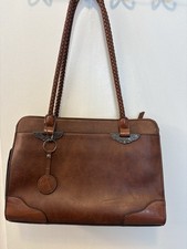Bueno Brown Mix Media Tote or Shoulder Bag Zippered Faux Leather Braided Straps