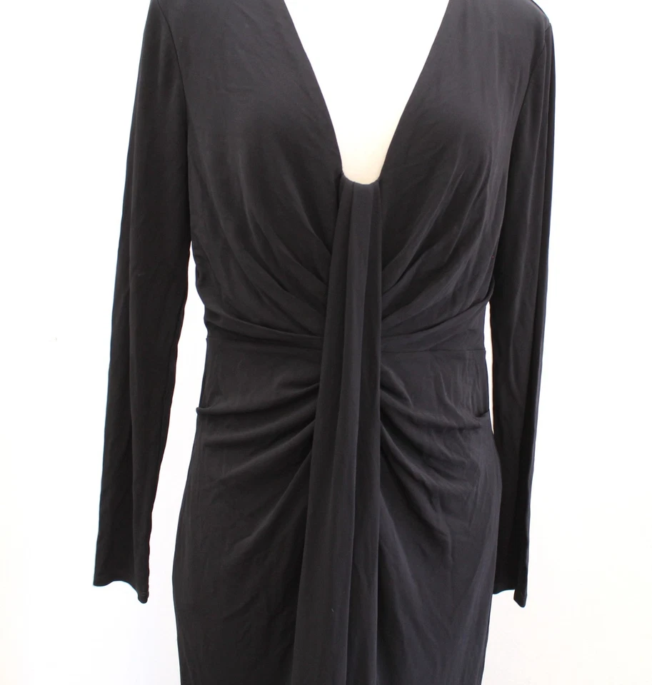 Maxi Vestido de Noche White House Black Market Jersey Drapeado Cuello en V Negro 12 Foto 2 de 4