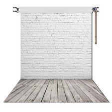 White Brick Wall Gray Wood Floor Photography Vinyl Backdrop 5x7ft D-2504
